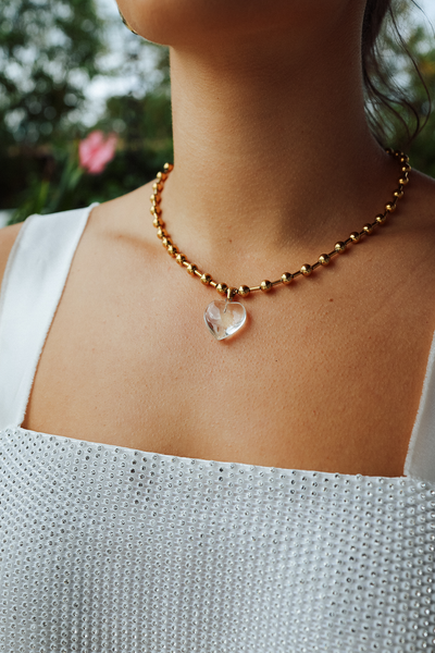 Glass Heart Necklace - Clear