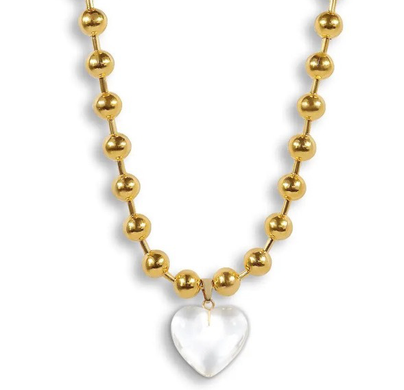 Glass Heart Necklace - Clear