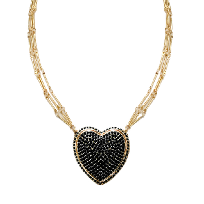 Chained Pave Heart Necklace - Black