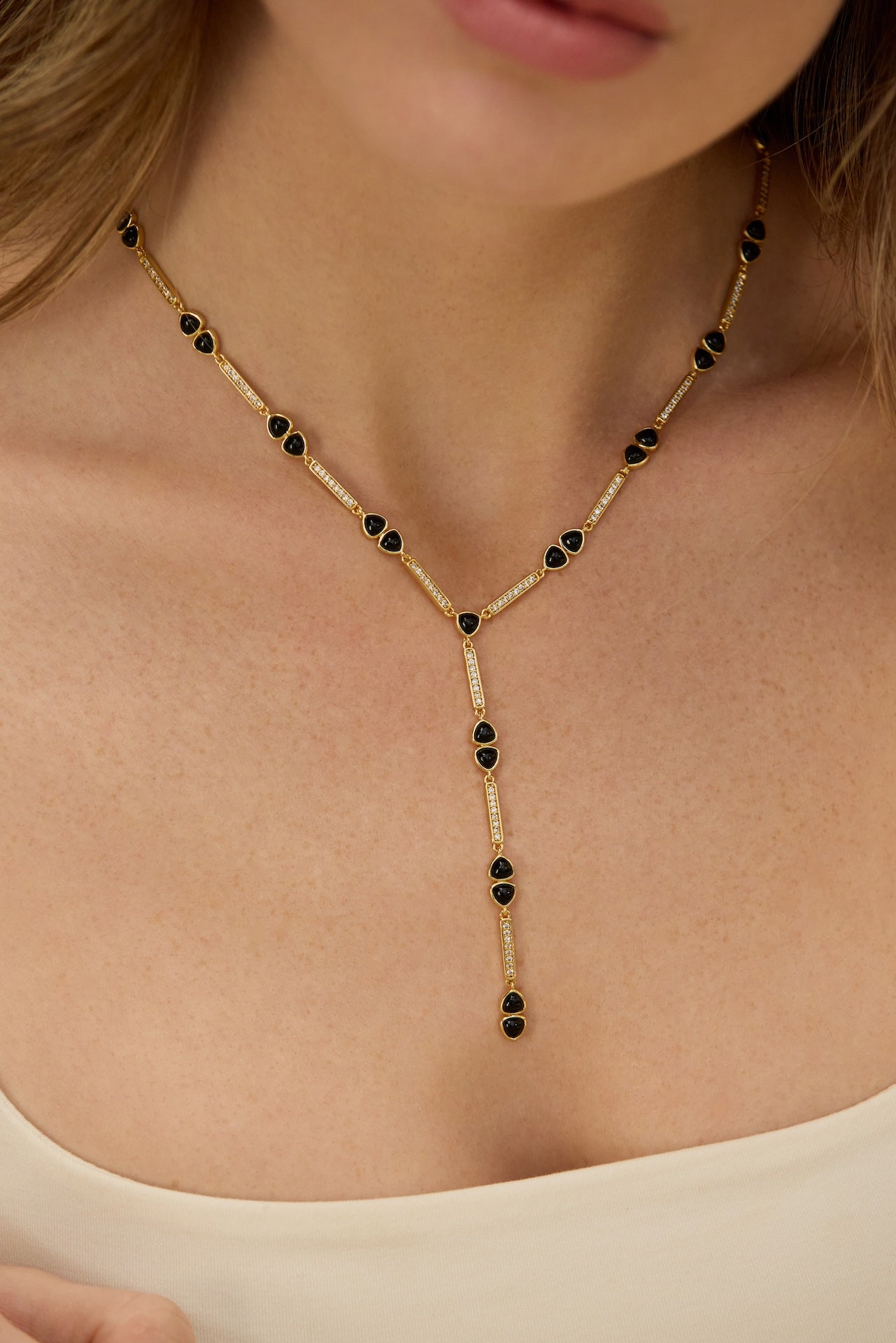 Gemstone Links Lariat - Gold