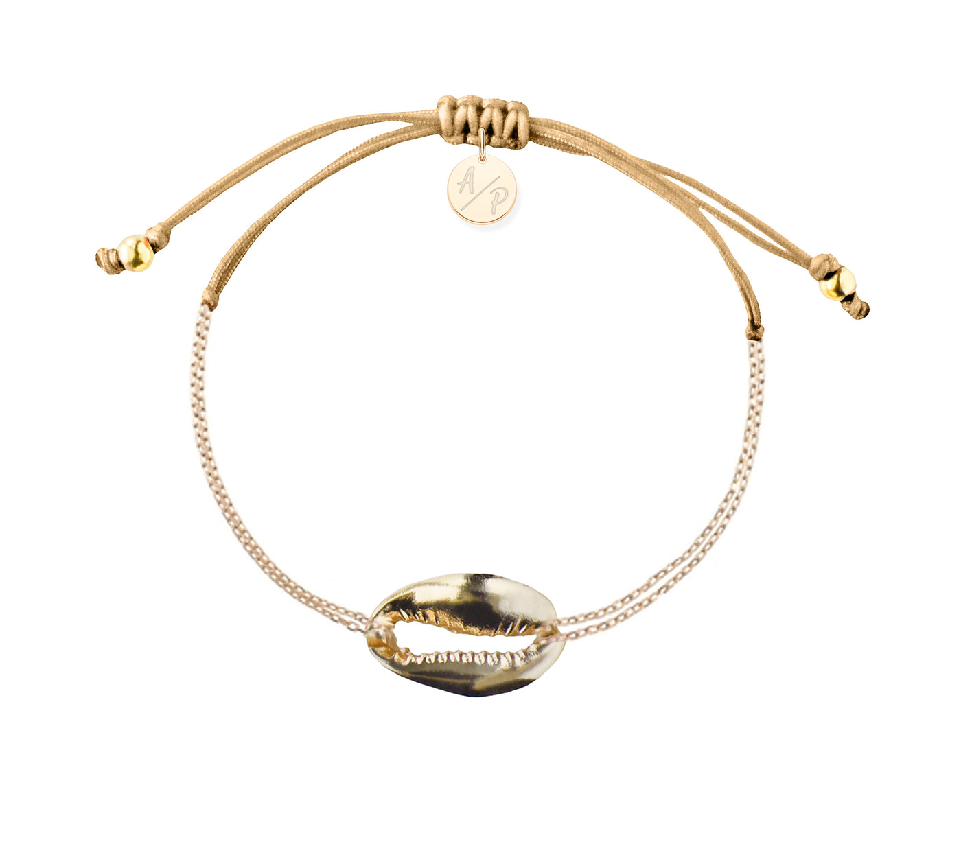 Mini Metal Shell Chain Bracelet - 14k Gold on Colored Cord